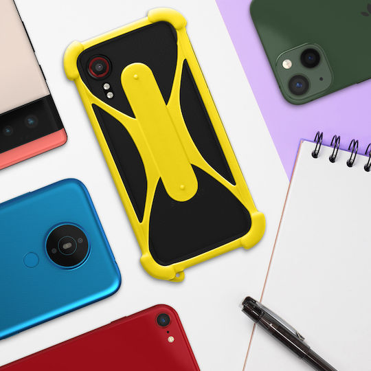 Silicone Universal Smartphone Case Bumper Corners Anti-shock Kickstand Yellow