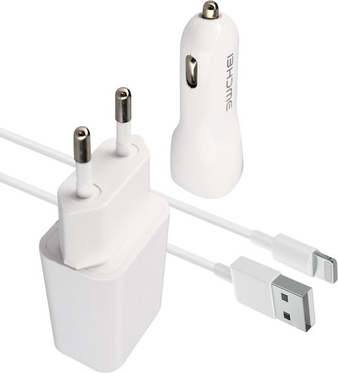 2.1A Ladegerät Kit + 2.1A Autoladegerät + 1m Lightning Kabel Weiß