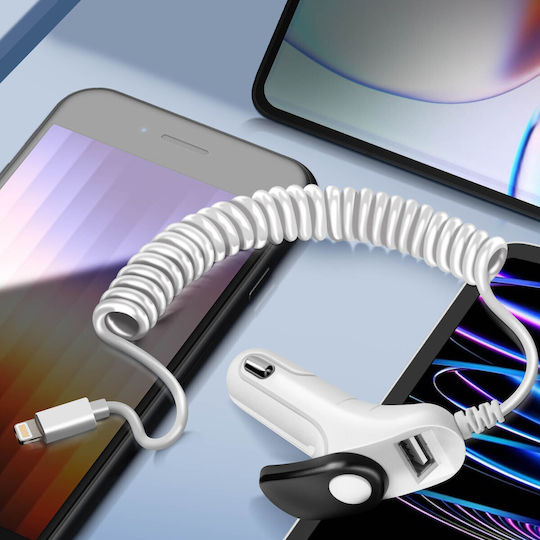 Avizar Auto-Ladegerät Lightning Integriertes Spiral-Kabel 1m Weiß