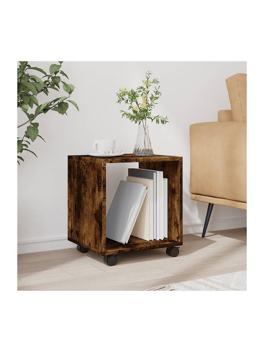 Rectangular Side Table Wooden with Wheels Coffee L37xW33xH42.5cm.