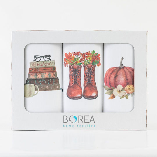 Borea Чаена кърпа от 100% Памук в Бял Цвят 50x70см 3бр