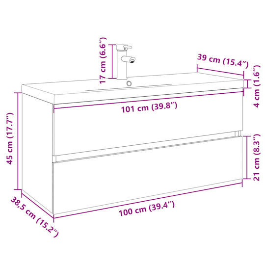 vidaXL Blat cu Lavoar L100xW38.5xH45cm Maro