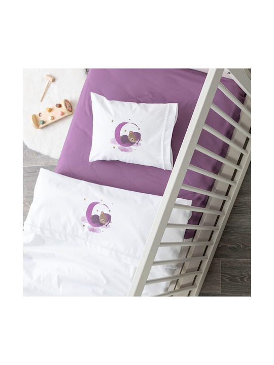 Borea Sleeping Bear Baby Sheets Set Crib Cotton Purple 120x160cm 3pcs