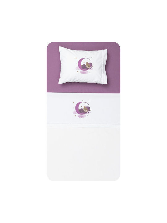 Borea Sleeping Bear Baby Sheets Set Crib Cotton Purple 120x160cm 3pcs