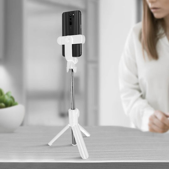 Selfie Stick Tripod Bluetooth Remote Control Extendable Arm 68 Cm White