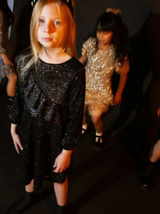 Children's Dress Long Sleeve Velvet Set with Accessories Black