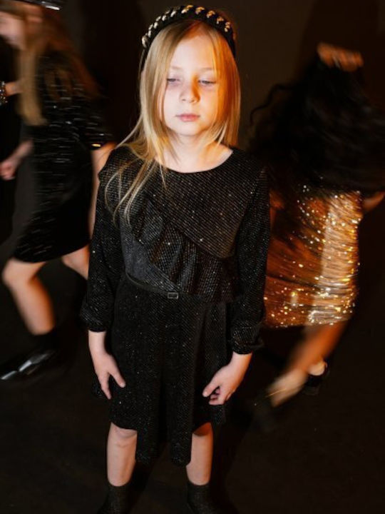 Children's Dress Long Sleeve Velvet Set with Accessories Black