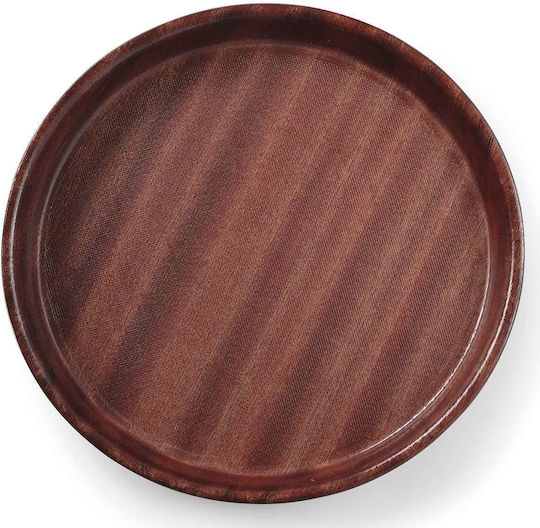 Hendi Holz Rund Serviertablett Rutschfest mit Griffen in Braun Farbe 42x42x3cm 1Stück