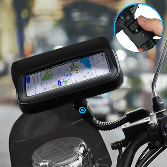 Bike Motorcycle Phone Mount Mirror Mount Waterproof Zipped Cover Black