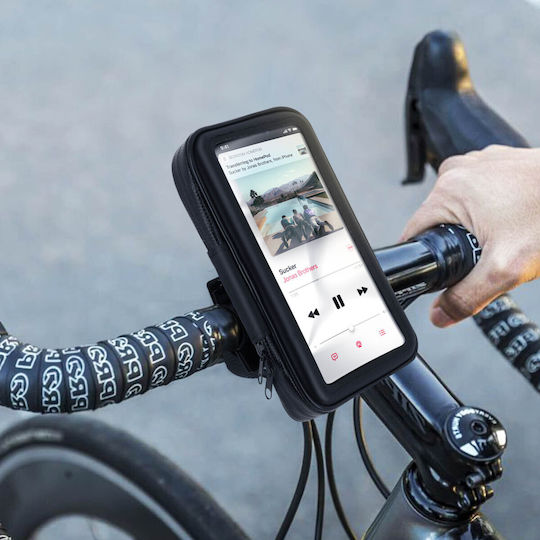 Smartphone Holder Handlebar Mount Waterproof Zippered Cover Black