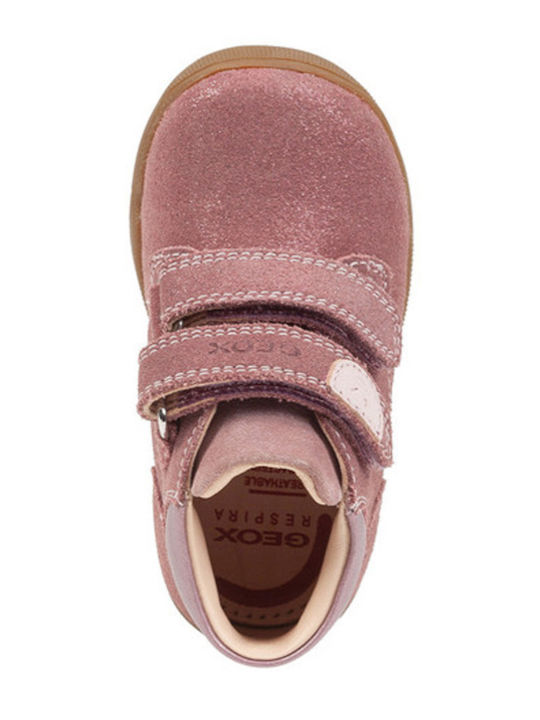 MACCHIA Leather Kids Boots with Velcro Pink