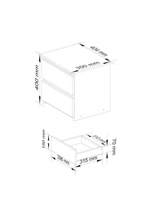 White Wooden Bedside Table 40x35x40cm