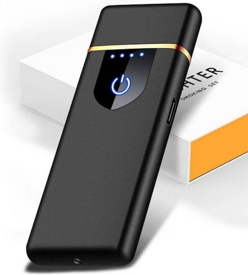 Electric Windproof Lighter In Box Usb Charging Digital Sensor Led Indicator Rubber Silicone Holder Non-Slip Sticky 78.5x28.5x9.5 Mm Black