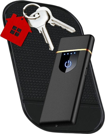 Electric Windproof Lighter In Box Usb Charging Digital Sensor Led Indicator Rubber Silicone Holder Non-Slip Sticky 78.5x28.5x9.5 Mm Black