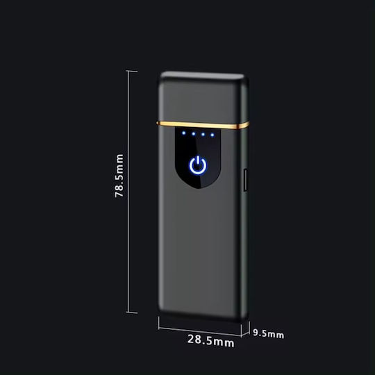 Electric Windproof Lighter In Box Usb Charging Digital Sensor Led Indicator Rubber Silicone Holder Non-Slip Sticky 78.5x28.5x9.5 Mm Black