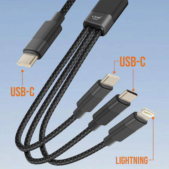 Linq USB-Kabel USB-C Lightning 60W USB-C zu Lightning + 2 USB-C 1,2m Schwarz