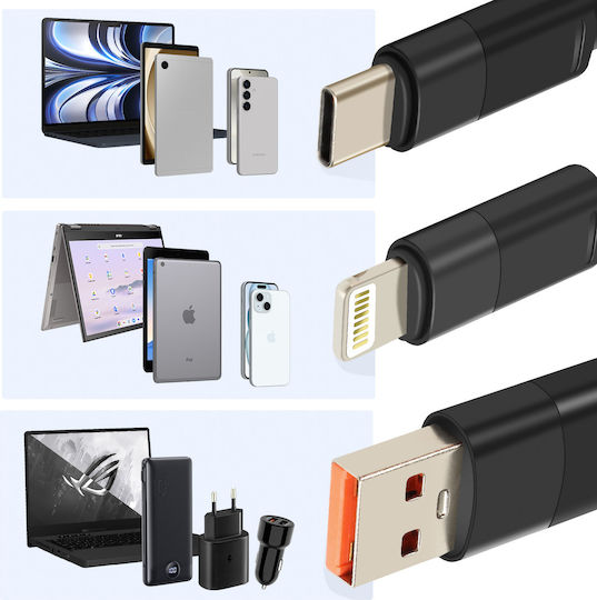 Cablu Linq USB la USB-C Lightning 60W USB la Lightning + 2 USB-C 1.2m Negru