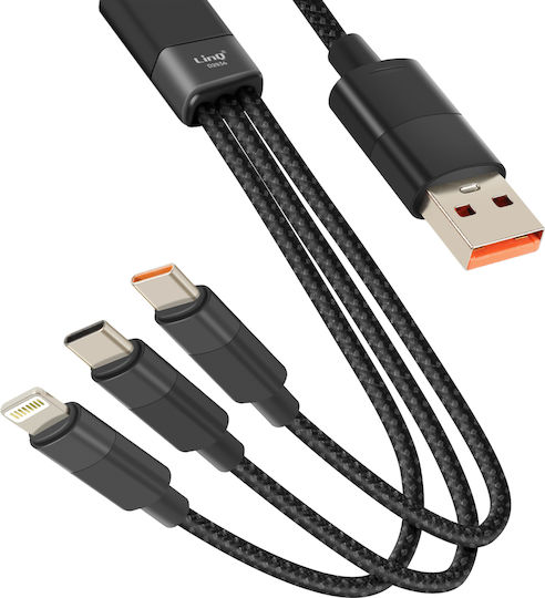Cablu Linq USB la USB-C Lightning 60W USB la Lightning + 2 USB-C 1.2m Negru