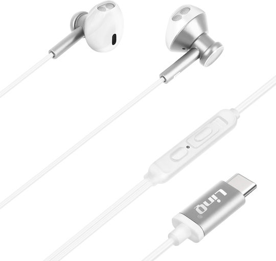 Wired USB-C Quality Sound Headphones Linq Silver Multi-Function Button