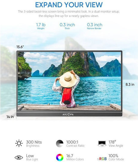 Arzopa S1 TABLE IPS HDR Φορητό Monitor 15.6" FHD 1920x1080