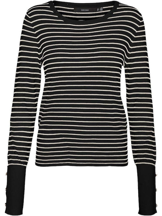 Vero Moda Damen Langarm Pullover Gestreift Black/beige