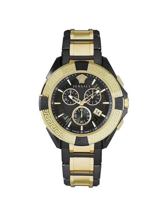 Versace Uhr Chronograph Batterie mit Gold Metallarmband