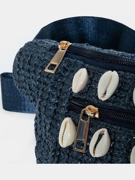Straw Belt Bag Shells In Navy Blue One Size