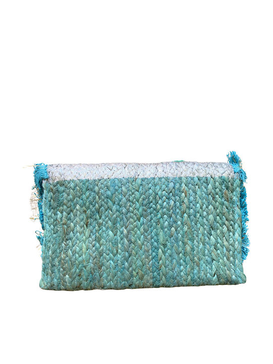 Handgefertigte indische Strohtasche Pataṅga Türkis Solo Me Damen Einheitsgröße Clutch13
