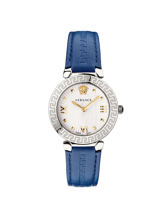 Versace Greca Icon Watch with Blue Leather Strap