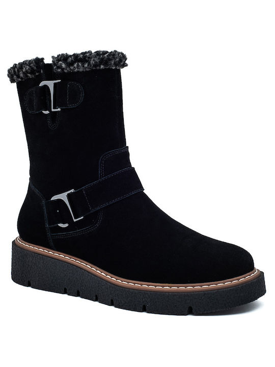Leder Stiefeletten Damen Schwarz