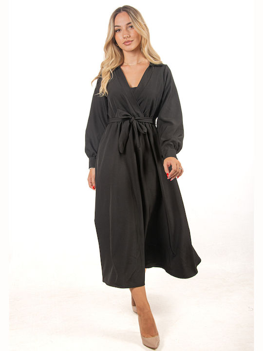 Wrap Dress with Belt Black