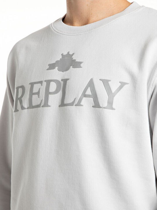 Replay M6963.000.23650P スウェットシャツ Sweatshirt with embroidered lettering Light grey melange