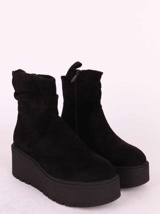 Plato Suede Women's Ankle Boots Platform Black