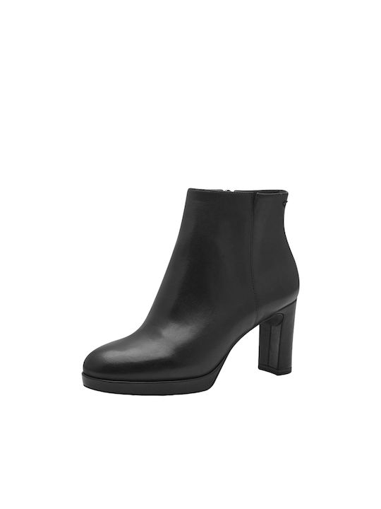 Tamaris Leather Women's Ankle Boots with High Heel Black