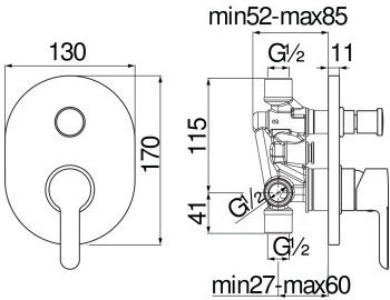 Nobili Built-in Faucet Mixer for Shower 2 Exits Silver