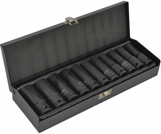 AWTools Nüsse Pneumatisch Sechskant Lange mit Vierkant-Antrieb 1/2", HEX Set 11Stück