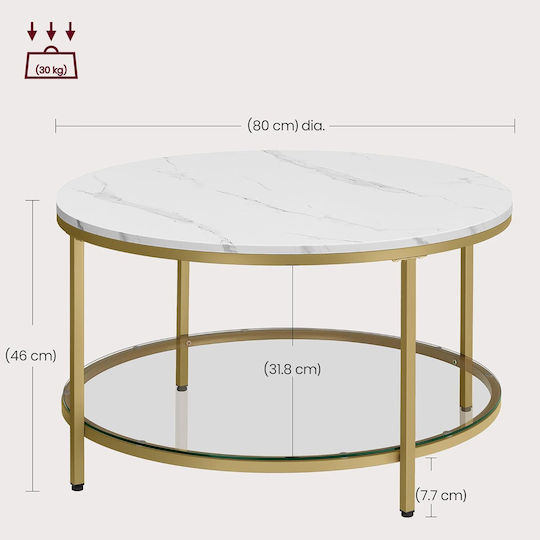 Masa De Cafea Centrală Rotundă Din Sticlă Albă L80xL80xÎ45cm