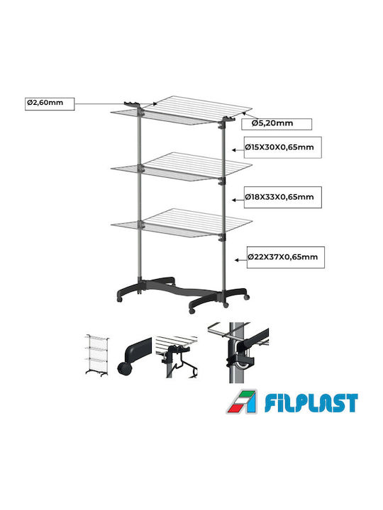 Filplast Aluminum Folding Floor Clothes Drying Rack with Hanging Length 40m