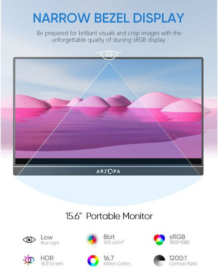 Arzopa A1 IPS Φορητό Monitor 15.6" FHD 1920x1080