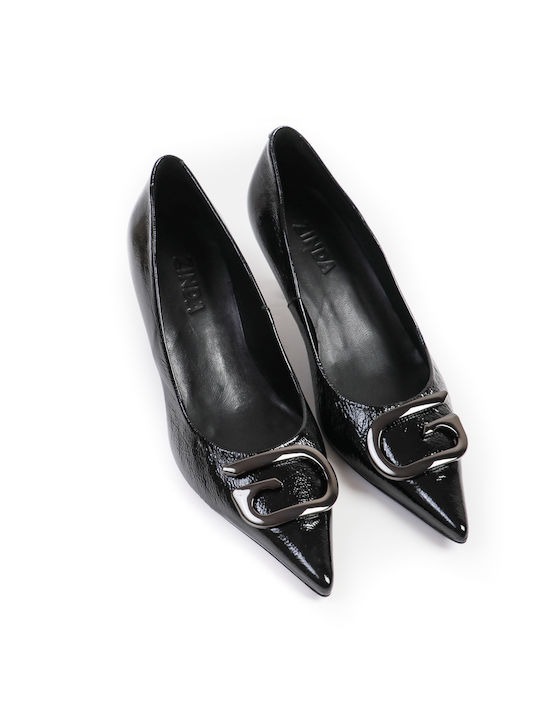 Zinda Patent Leather Pointed Toe Black Medium Heels