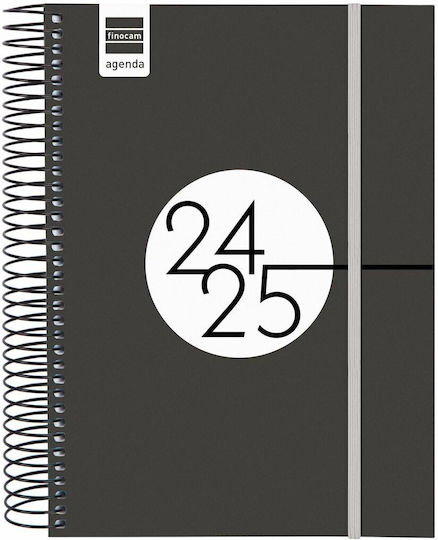 Finocam Yearly Agendas 2024/25 Black Spiral 15.5x21.2cm