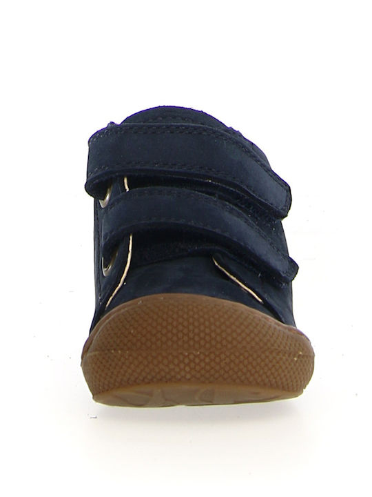 Anatomical Leather Kids Boots with Velcro Blue