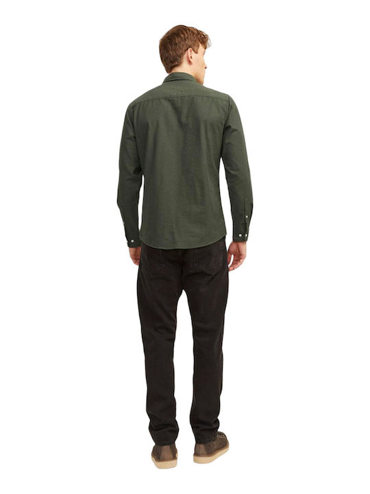 Jack & Jones Μακρυμάνικo Πουκάμισο σε Στενή Γραμμή Forest Night Green