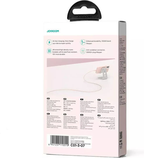 Joyroom Series Braided USB-A la Cablu Lightning Roz 1m (SA34-AL3)