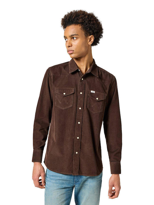 Wrangler Western Shirt Дълъг ръкав Кадифе Риза Кафяв