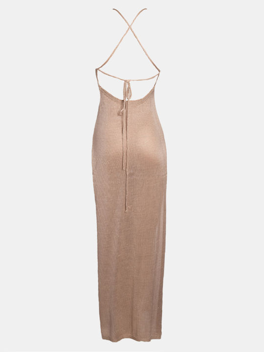 Maxi Ärmelloses Strickkleid Beige Beige