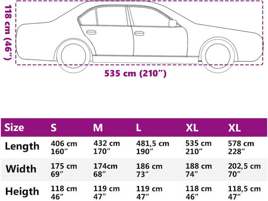 vidaXL Κουκούλα 535x188x118cm για χαλάζι Αδιάβροχη XLarge για Sedan που Στερεώνεται με Ιμάντες