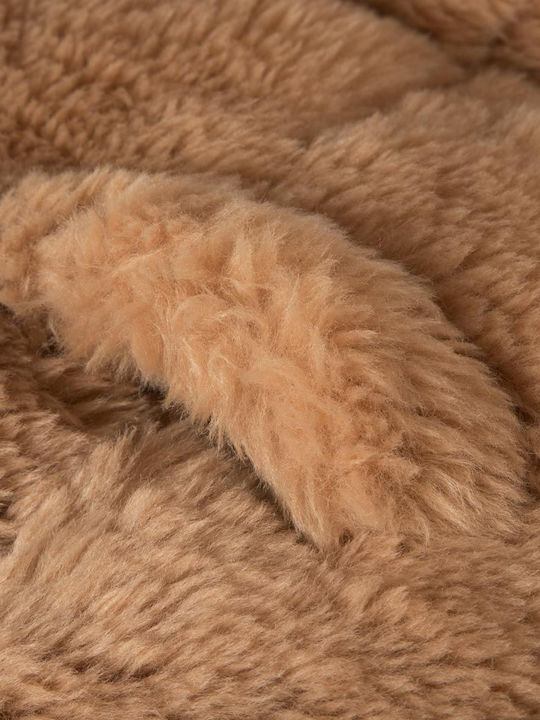 Puffer Jacket High Pile Κοντή Γυναικεία Γούνα Καφέ