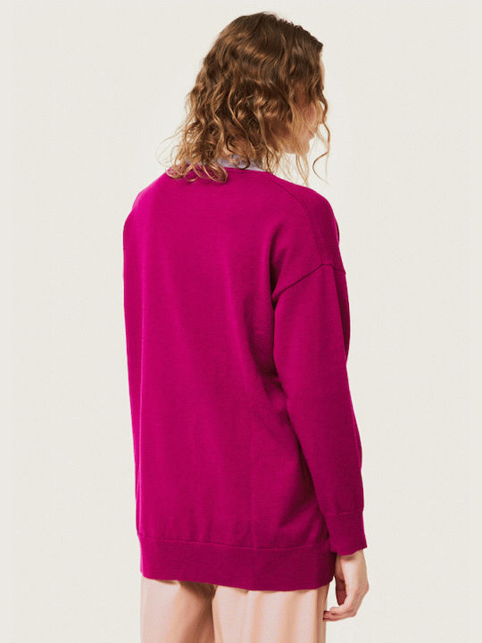 Compania Fantastica Damen Langarm Pullover mit V-Ausschnitt Fuchsia