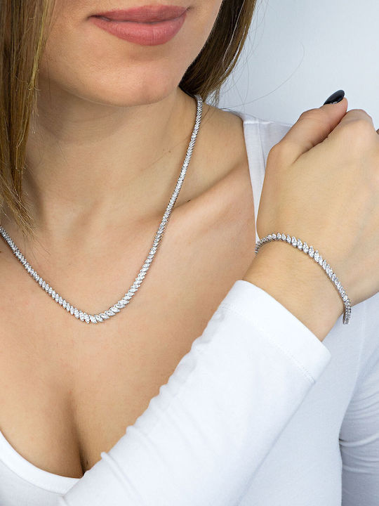Kiriakos Gofas Set with Necklace & Bracelet from White Gold 14K with Stones